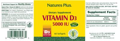 Photo of the Natures Plus Vitamin D3 5000 IU label