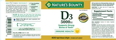 Photo of the Nature's Bounty D3 5000 IU label
