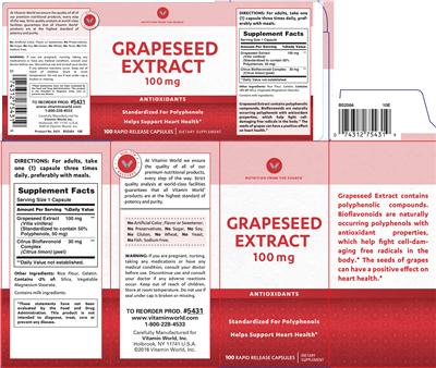 Photo of the Vitamin World Grapeseed Extract 100 mg label