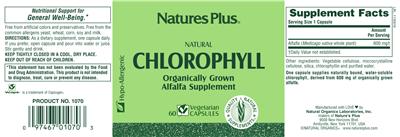 Photo of the Natures Plus Natural Chlorophyll label