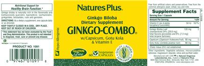 Photo of the Natures Plus Ginkgo-Combo W/ Capsicum, Gotu Kola & Vitamin E label