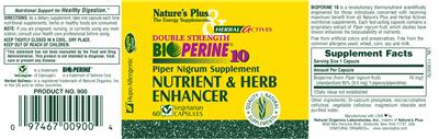 Photo of the Nature's Plus Herbal Actives Double Strength Bioperine 10 label