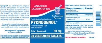 Photo of the Anabolic Laboratories Pycnogenol 50 mg label