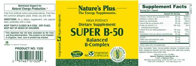 Photo of the Nature's Plus Super B-50 label