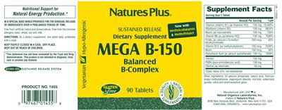 Photo of the Natures Plus Mega B-150 label