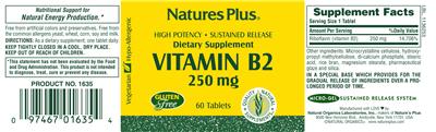 Photo of the Natures Plus Vitamin B2 250 mg label
