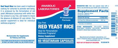 Photo of the Anabolic Laboratories Red Yeast Rice label