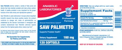 Photo of the Anabolic Laboratories Saw Palmetto 160 mg label