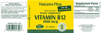Photo of the Natures Plus Vitamin B12 1000 mcg label