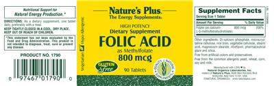 Photo of the Nature's Plus Folic Acid 800 mcg label