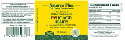 Photo of the Nature's Plus Folic Acid Hearts label