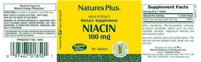 Photo of the Natures Plus Niacin 100 mg label