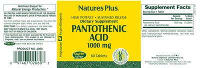 Photo of the Natures Plus Pantothenic Acid 1000 mg label