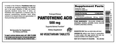 Photo of the Vitamer Laboratories Pantothenic Acid 500 mg label