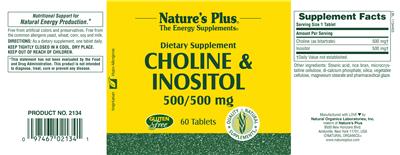 Photo of the Nature's Plus Choline & Inositol 500/500 mg label