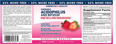 Label of Chewable Acidophilus And Bifidum Natural Strawberry Flavor