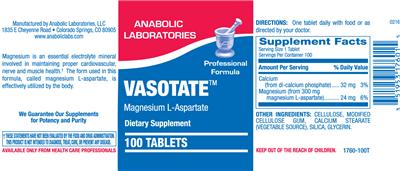 Photo of the Anabolic Laboratories Vasotate label