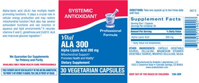 Photo of the Anabolic Laboratories Vital ALA 300 label