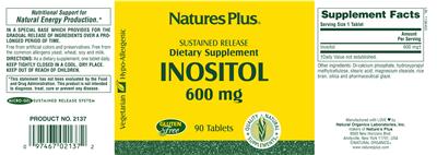 Photo of the Natures Plus Sustained Release Inositol 600 mg label