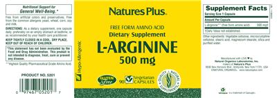 Photo of the Natures Plus L-Arginine 500 mg label