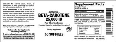 Photo of the Vitamer Laboratories Natural Beta-Carotene 25,000 IU label