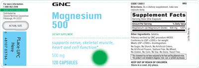 Photo of the GNC Magnesium 500 label