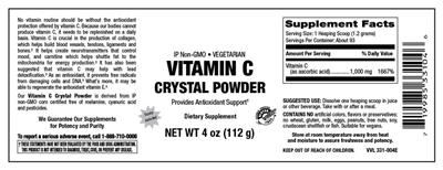 Photo of the Vitamer Laboratories Vitamin C Crystal Powder label