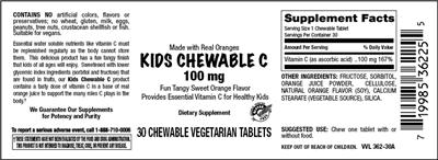 Photo of the Vitamer Laboratories KIds Chewable C 100 mg label