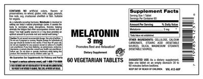 Photo of the Vitamer Laboratories Melatonin 3 mg label