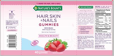 Photo of the Nature's Bounty Optimal Solutions Hair, Skin & Nails Gummies With Biotin Strawberry Flavored label