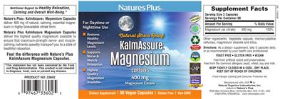 Photo of the Natures Plus KalmAssure Magnesium Capsules 400 mg label