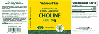 Photo of the Natures Plus Choline 600 mg label