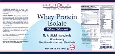 Photo of the Protocol For Life Balance Whey Protein Isolate Natural Unflavored label