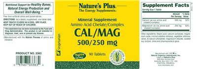 Photo of the Nature's Plus Cal/Mag 500/250 mg label