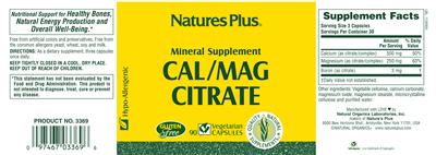 Photo of the Nature's Plus Cal/Mag Citrate label