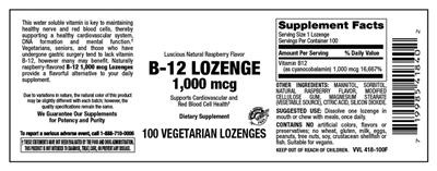 Photo of the Vitamer Laboratories Luscious Natural Raspberry Flavor B-12 Lozenge 1,000 mcg label