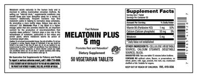 Photo of the Vitamer Laboratories Melatonin Plus 5 mg label