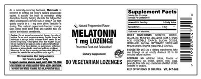 Photo of the Vitamer Laboratories Natural Peppermint Flavor Melatonin 1 mg Lozenge label