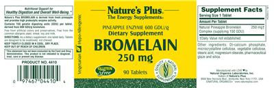 Photo of the Nature's Plus Bromelain 250 mg label