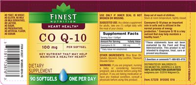 Photo of the Finest Nutrition CO Q-10 100 mg label