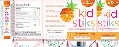 Photo of the American Health Ester-C Kidstiks Tropical Punch Flavor label