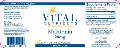 Photo of the Vital Nutrients Melatonin 20 mg label