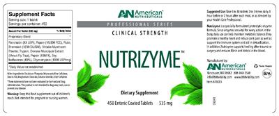 Photo of the AN American Nutriceuticals Nutrizyme label