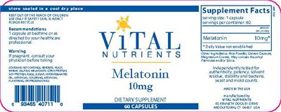 Photo of the Vital Nutrients Melatonin 10 mg label