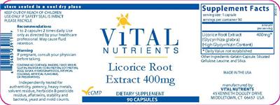 Photo of the Vital Nutrients Licorice Root Extract 400 mg label