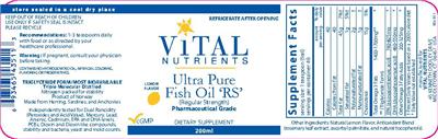Photo of the Vital Nutrients Ultra Pure Fish Oil 'RS' Lemon Flavor label
