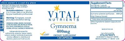 Photo of the Vital Nutrients Gymnema 400 mg label