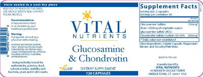 Photo of the Vital Nutrients Glucosamine & Chondroitin label
