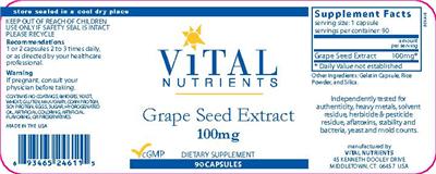 Photo of the Vital Nutrients Grape Seed Extract 100 mg label