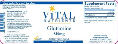 Photo of the Vital Nutrients Glutamine 850 mg label